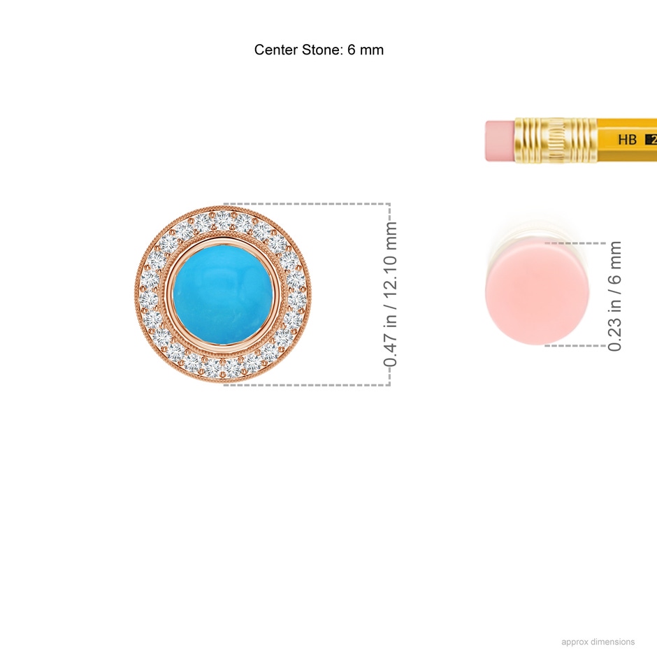 6mm AAAA Bezel-Set Turquoise Pendant with Diamond Halo in Rose Gold ruler