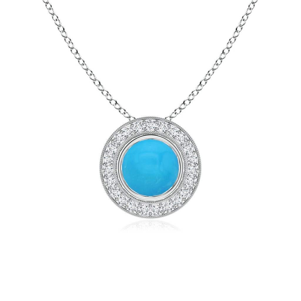 6mm AAAA Bezel-Set Turquoise Pendant with Diamond Halo in White Gold 