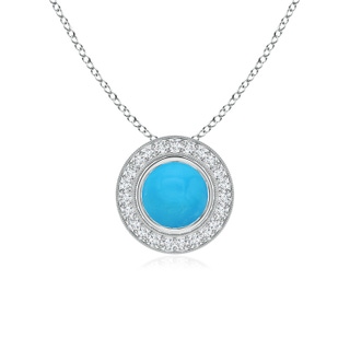 6mm AAAA Bezel-Set Turquoise Pendant with Diamond Halo in White Gold