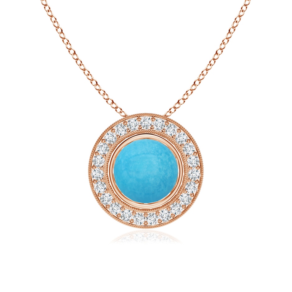 7mm A Bezel-Set Turquoise Pendant with Diamond Halo in Rose Gold 