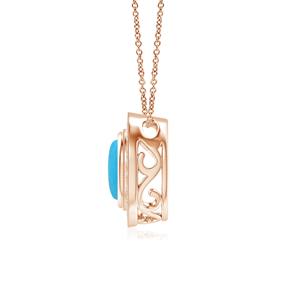 7mm A Bezel-Set Turquoise Pendant with Diamond Halo in Rose Gold side 1