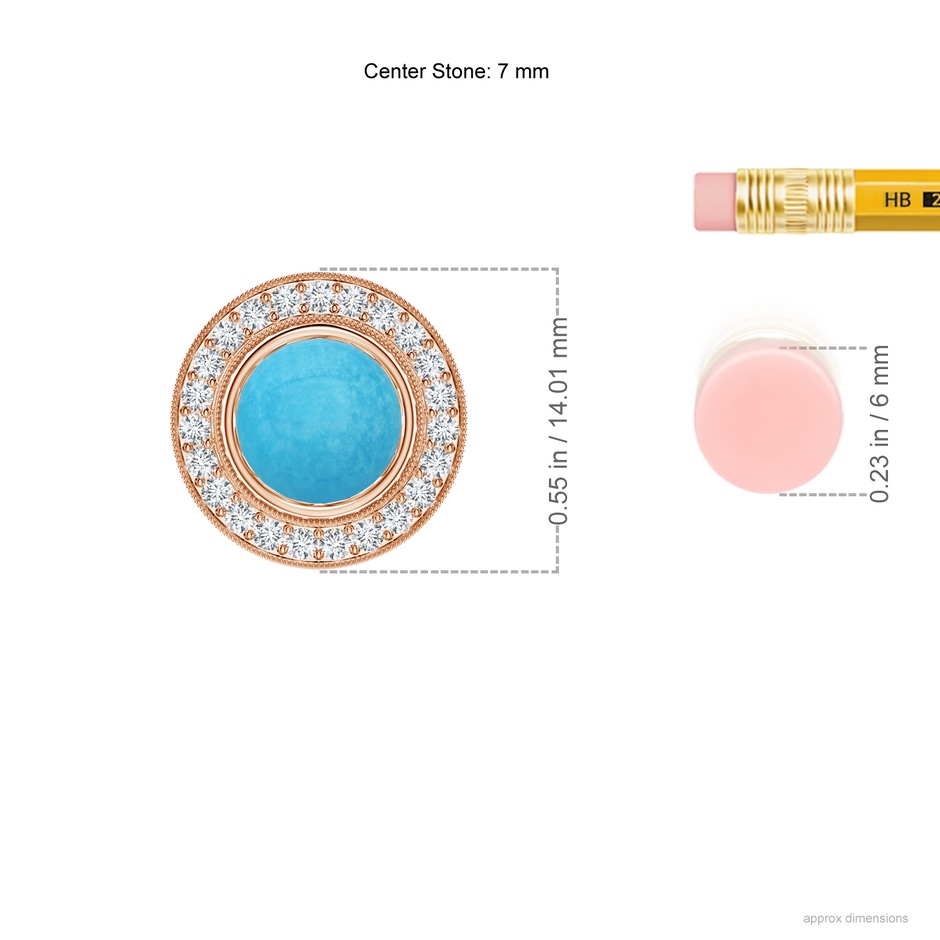 7mm A Bezel-Set Turquoise Pendant with Diamond Halo in Rose Gold ruler