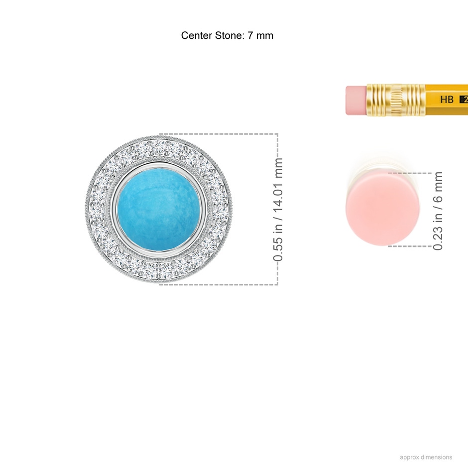 7mm A Bezel-Set Turquoise Pendant with Diamond Halo in White Gold ruler