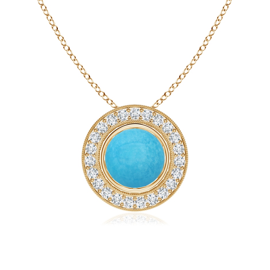 7mm A Bezel-Set Turquoise Pendant with Diamond Halo in Yellow Gold 