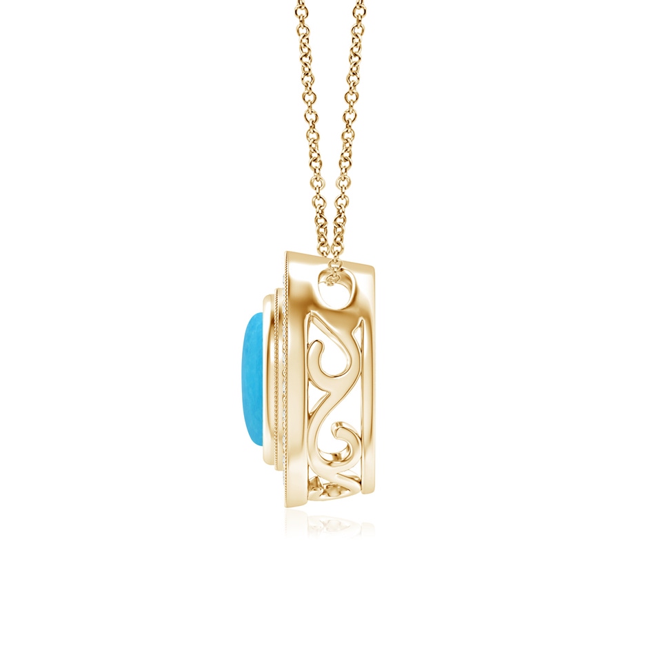 7mm A Bezel-Set Turquoise Pendant with Diamond Halo in Yellow Gold side 1