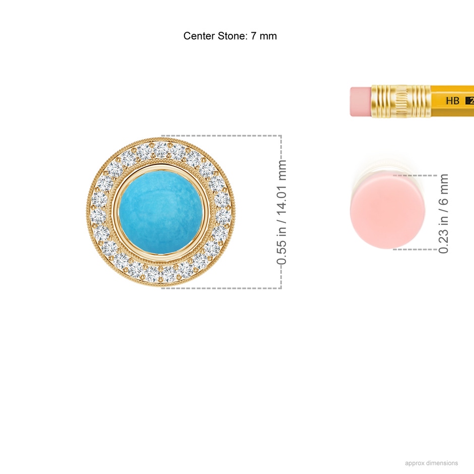 7mm A Bezel-Set Turquoise Pendant with Diamond Halo in Yellow Gold ruler