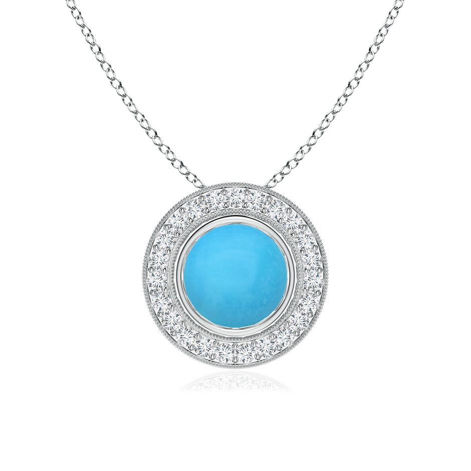 7mm AAA Bezel-Set Turquoise Pendant with Diamond Halo in White Gold 