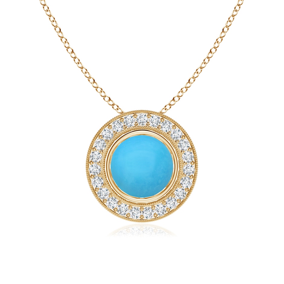 7mm AAA Bezel-Set Turquoise Pendant with Diamond Halo in Yellow Gold 