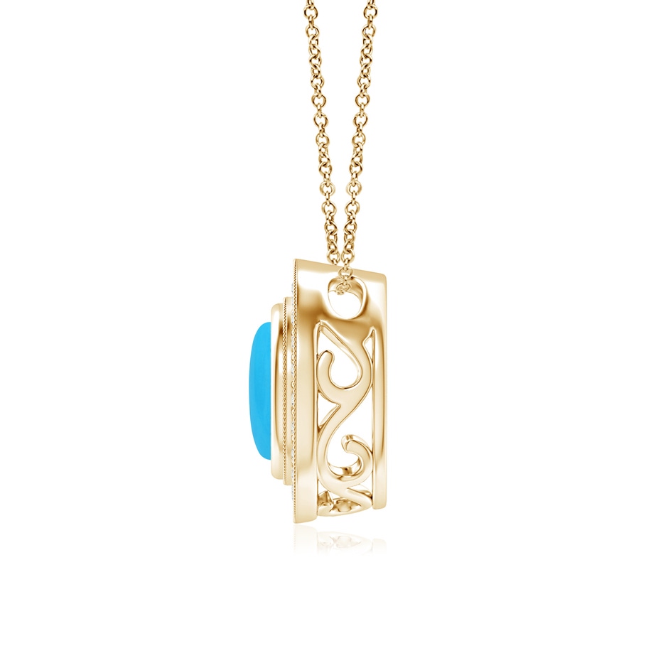 7mm AAA Bezel-Set Turquoise Pendant with Diamond Halo in Yellow Gold side 1