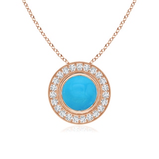 7mm AAAA Bezel-Set Turquoise Pendant with Diamond Halo in Rose Gold