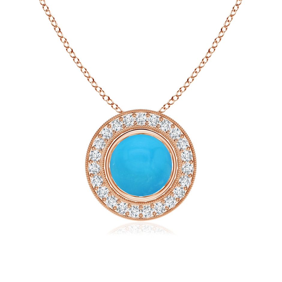 7mm AAAA Bezel-Set Turquoise Pendant with Diamond Halo in Rose Gold 