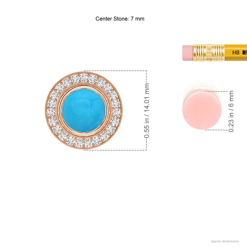 7mm AAAA Bezel-Set Turquoise Pendant with Diamond Halo in Rose Gold ruler