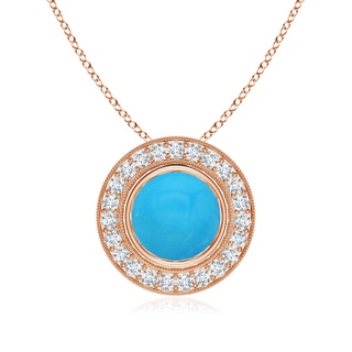 8mm AAAA Bezel-Set Turquoise Pendant with Diamond Halo in Rose Gold