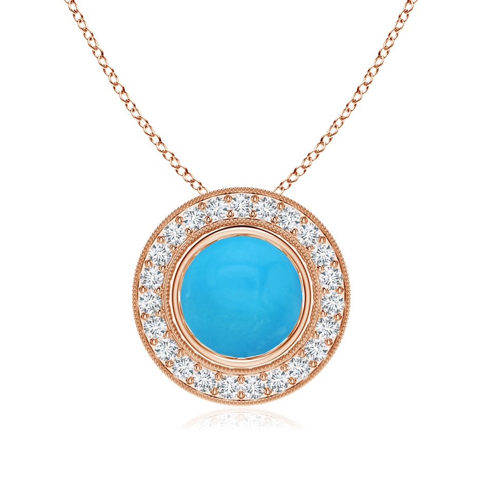 8mm AAAA Bezel-Set Turquoise Pendant with Diamond Halo in Rose Gold 