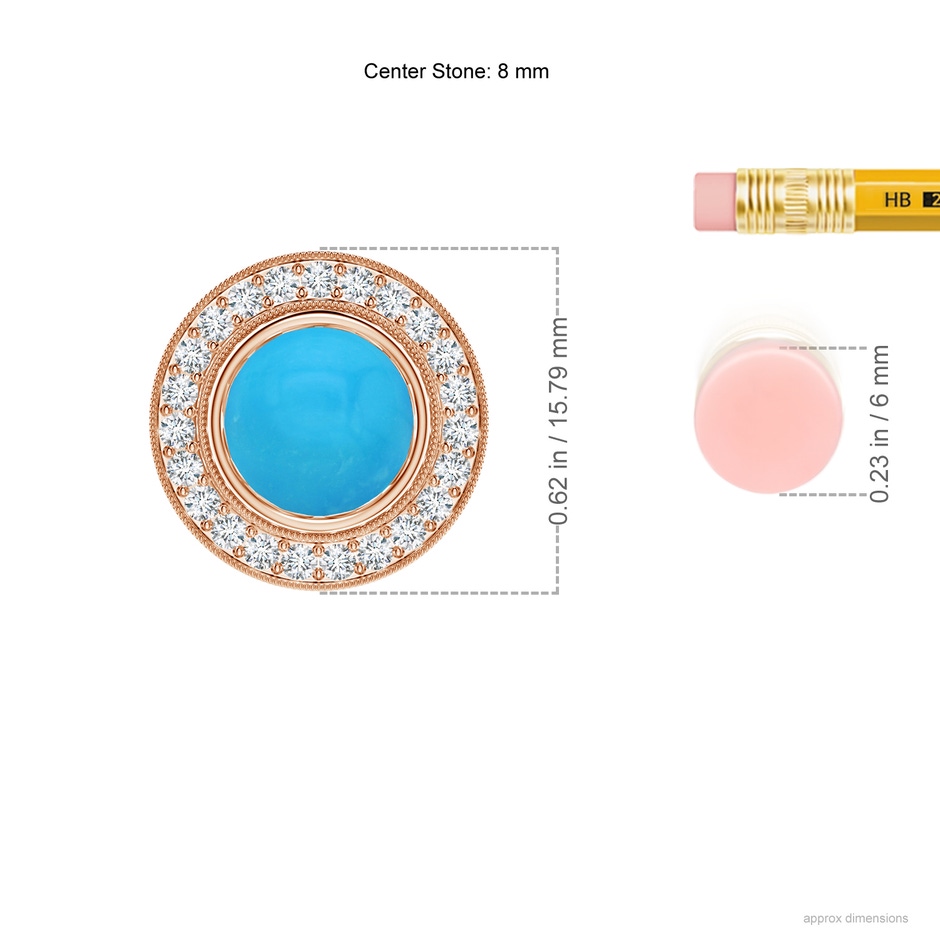 8mm AAAA Bezel-Set Turquoise Pendant with Diamond Halo in Rose Gold ruler