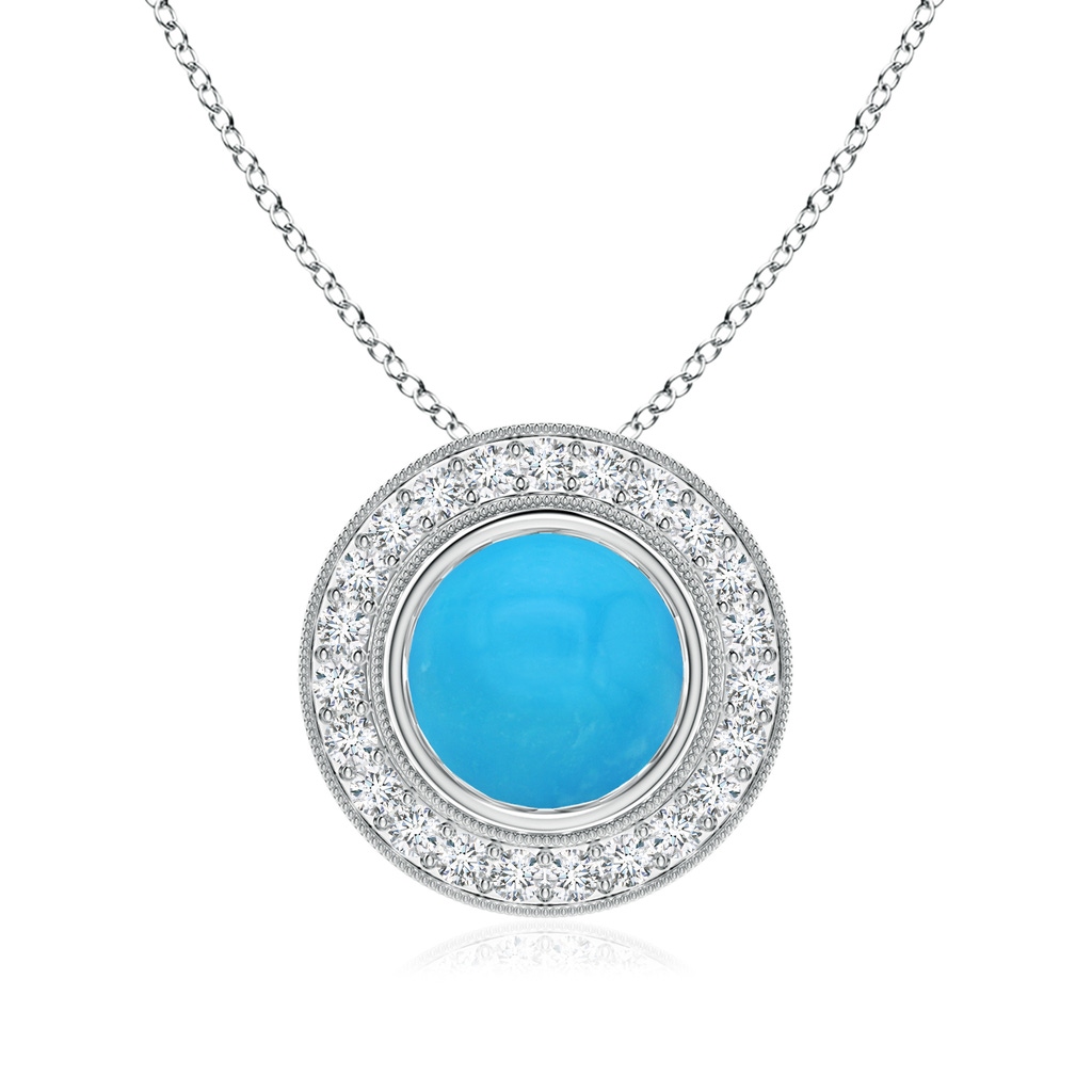 8mm AAAA Bezel-Set Turquoise Pendant with Diamond Halo in White Gold