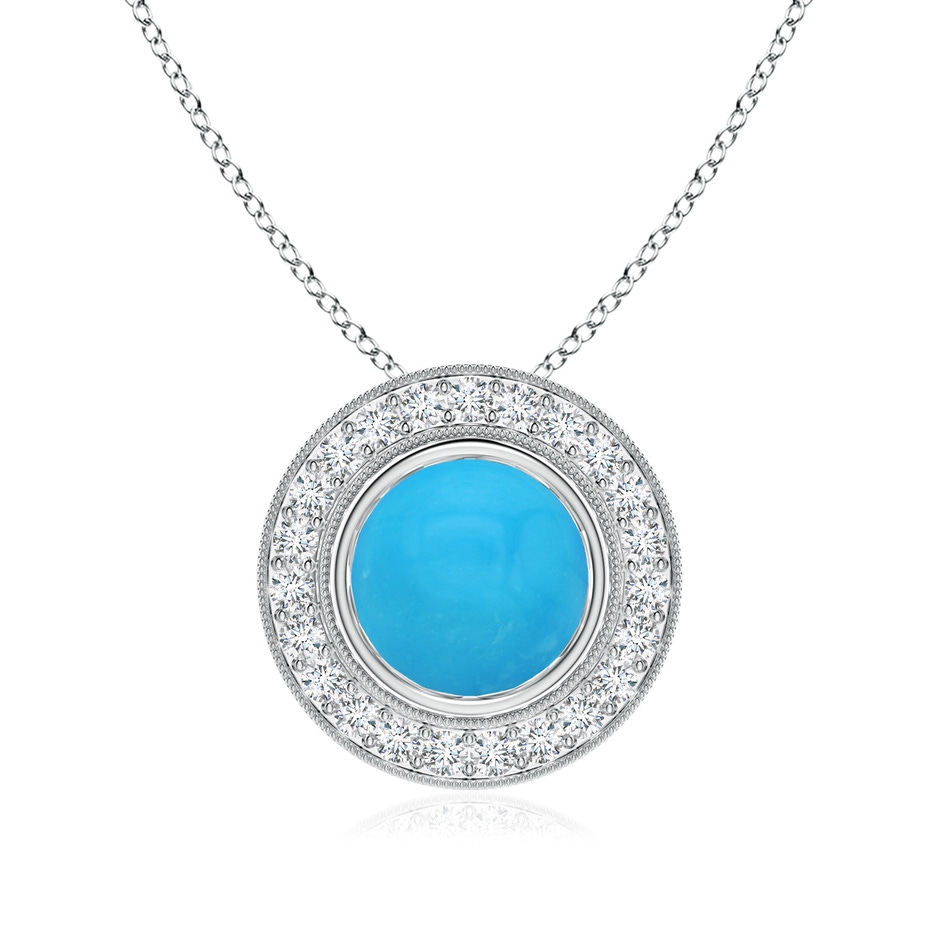 8mm AAAA Bezel-Set Turquoise Pendant with Diamond Halo in White Gold 