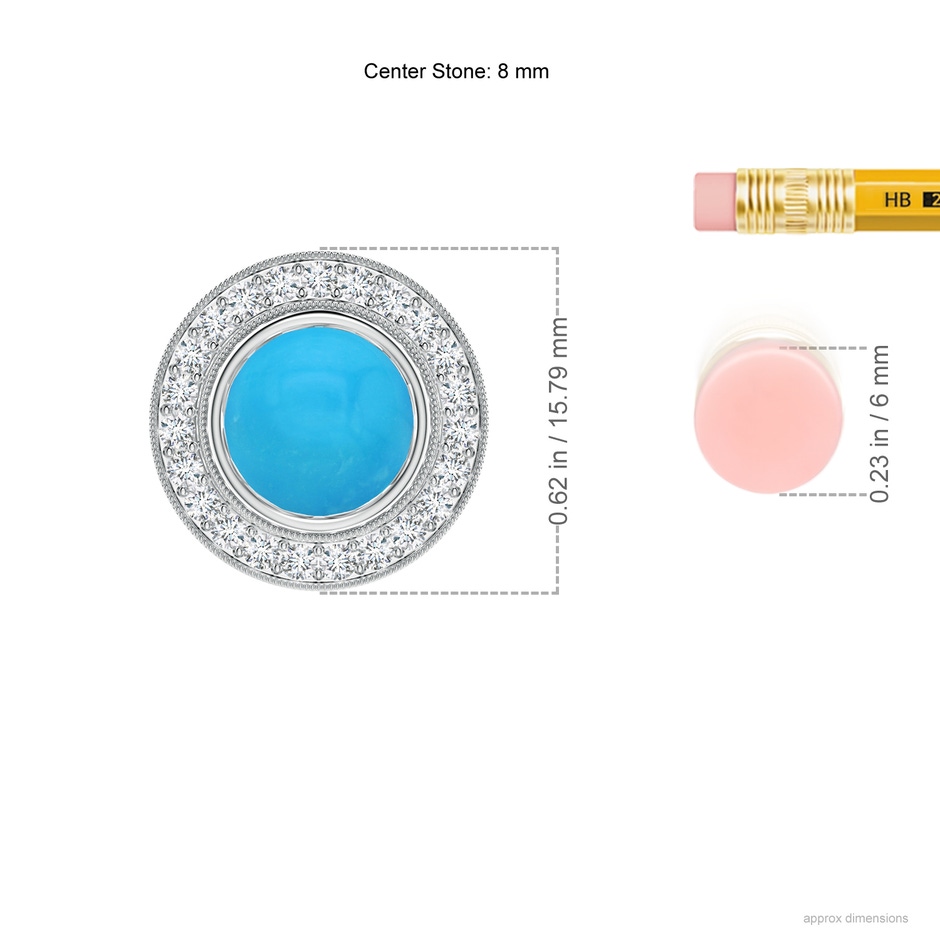 8mm AAAA Bezel-Set Turquoise Pendant with Diamond Halo in White Gold ruler