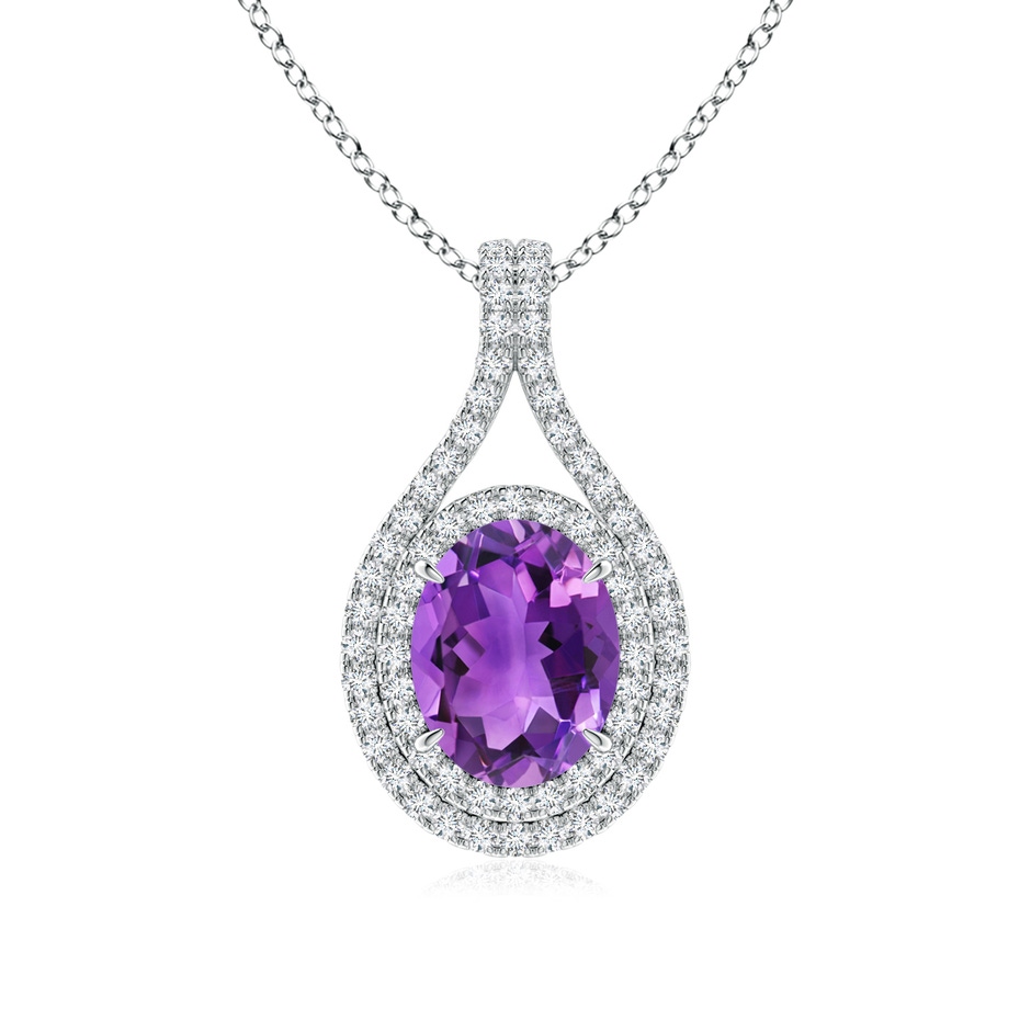 9x7mm AAA Oval Amethyst Double Halo Loop Pendant in White Gold 