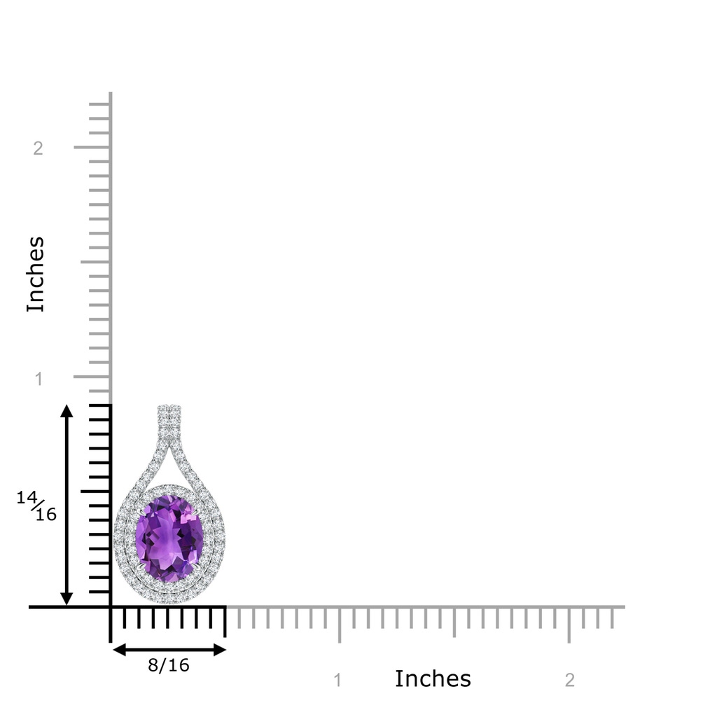 9x7mm AAA Oval Amethyst Double Halo Loop Pendant in White Gold Ruler