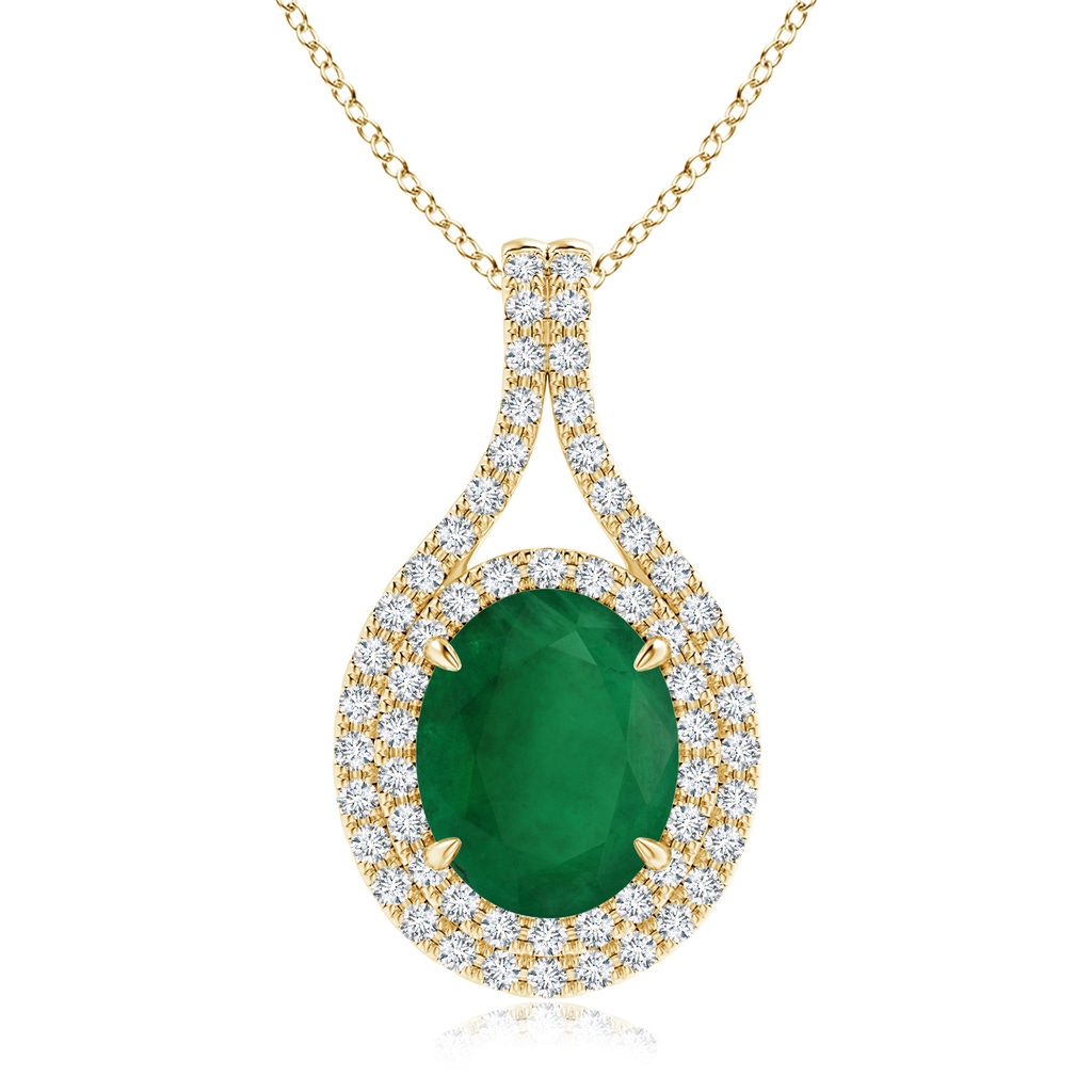 12.77x9.54x6.62mm AA Oval Emerald Double Halo Loop Pendant in 18K Yellow Gold