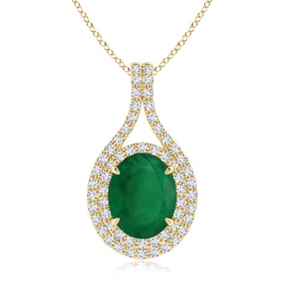 12.77x9.54x6.62mm AA Oval Emerald Double Halo Loop Pendant in 18K Yellow Gold