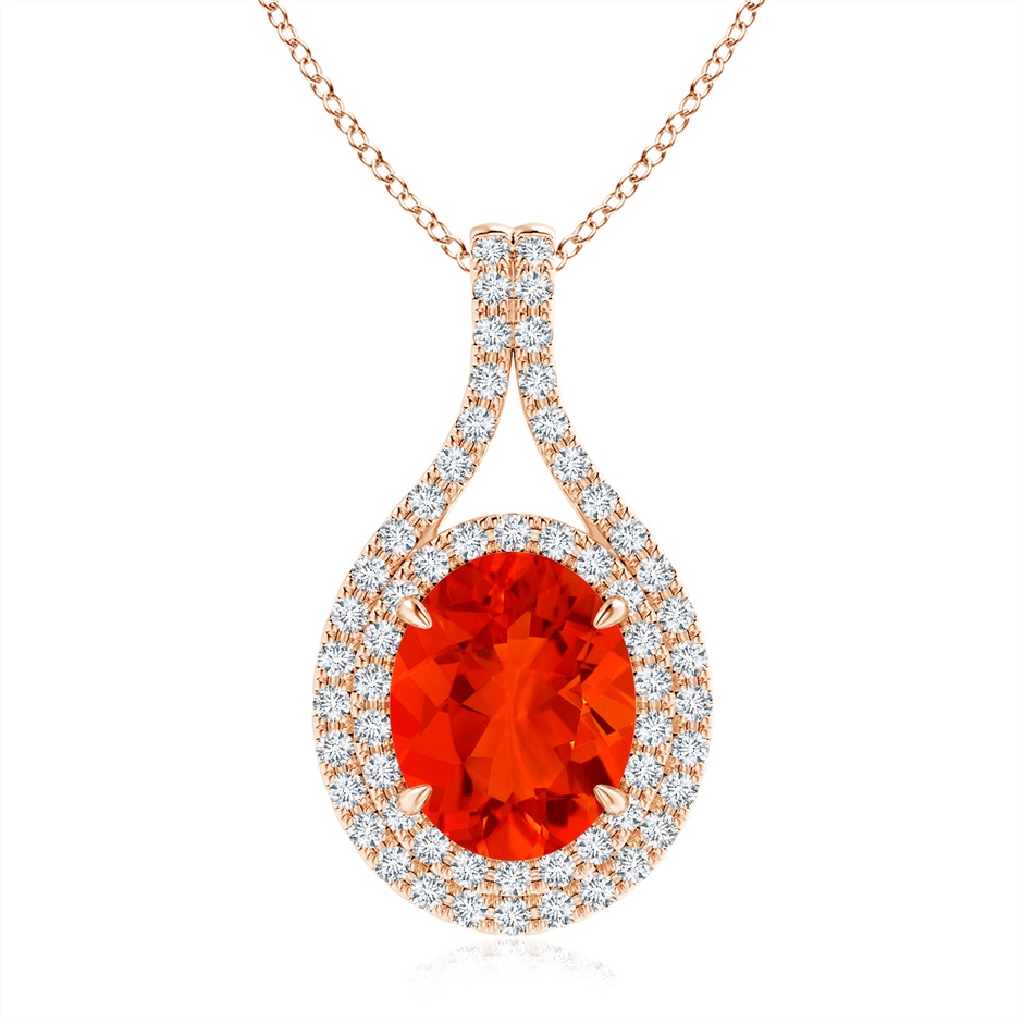 10x8mm AAAA Oval Fire Opal Double Halo Loop Pendant in Rose Gold 