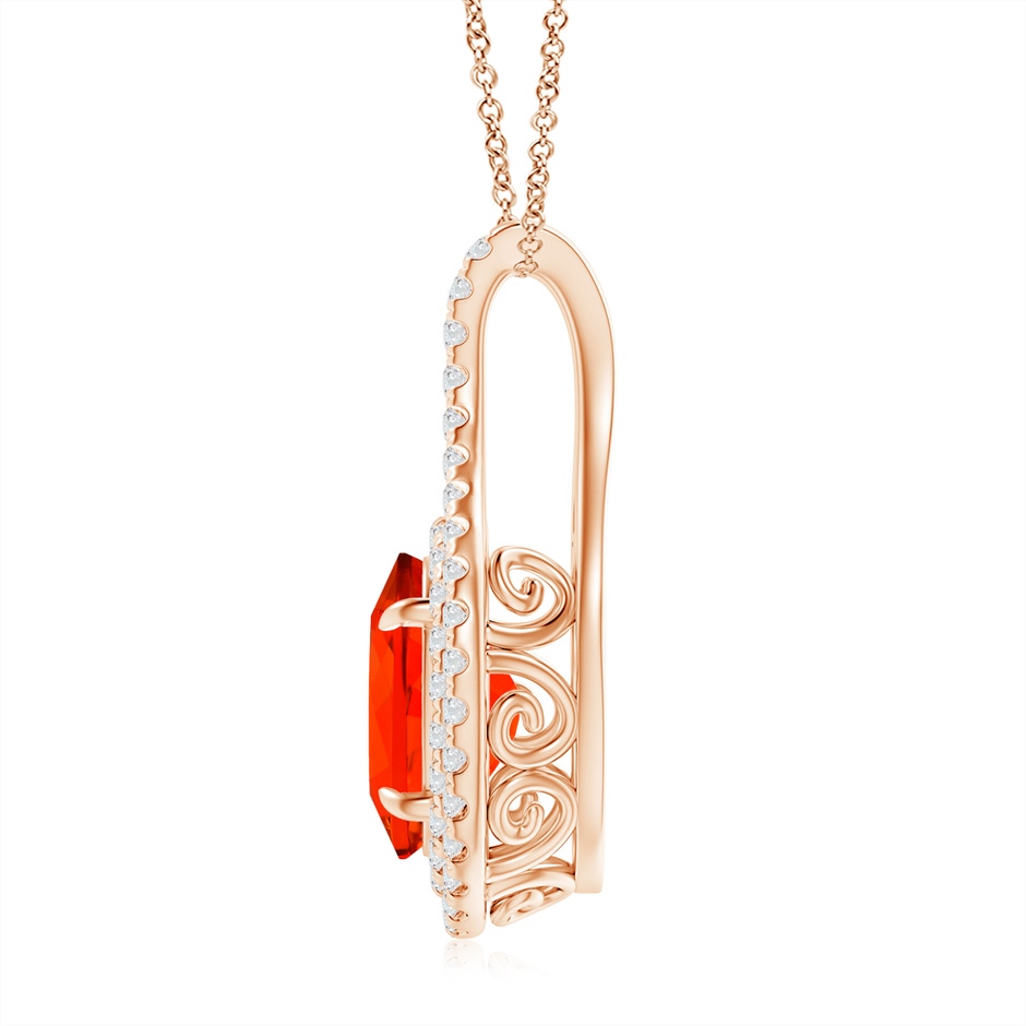 10x8mm AAAA Oval Fire Opal Double Halo Loop Pendant in Rose Gold side 1