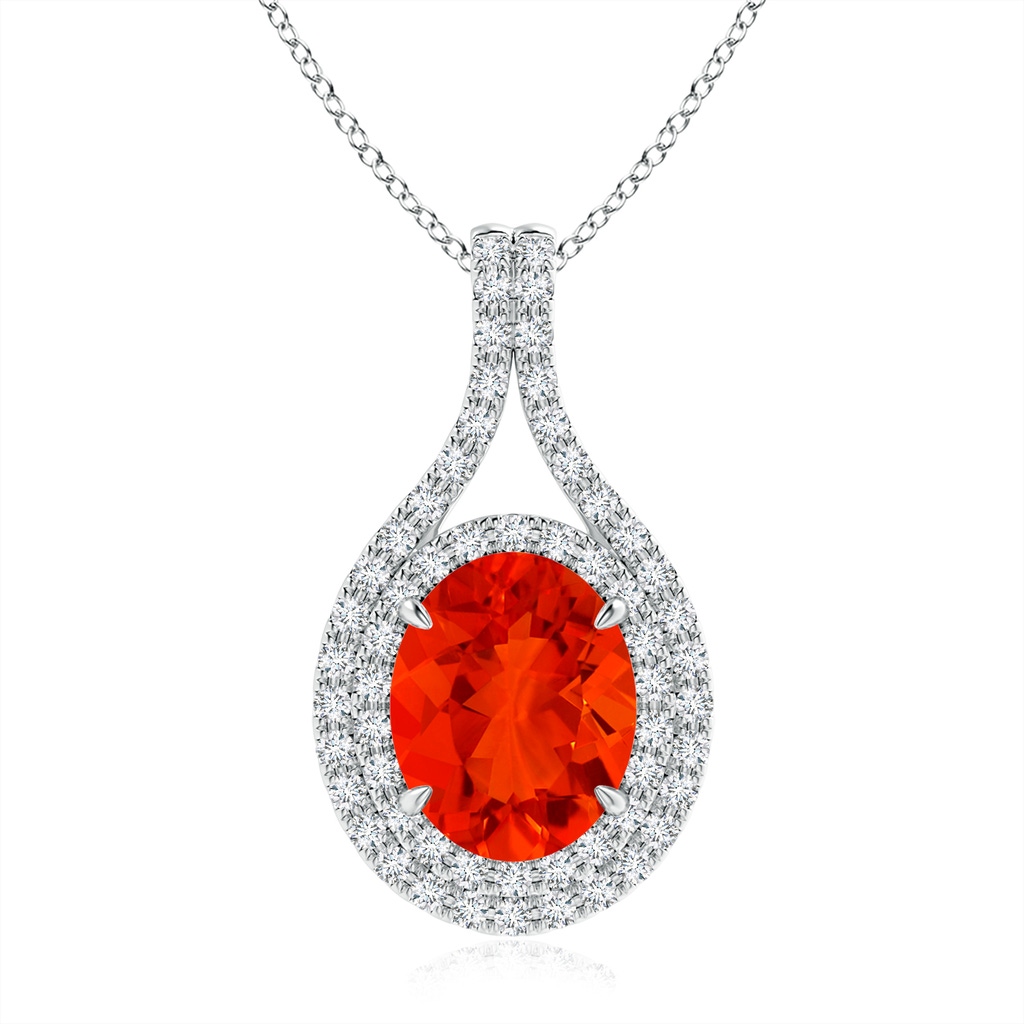 10x8mm AAAA Oval Fire Opal Double Halo Loop Pendant in White Gold