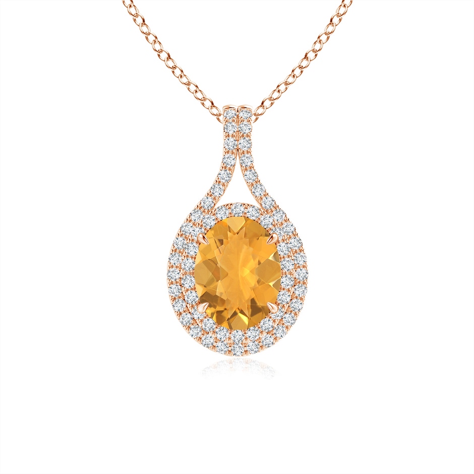 8x6mm A Oval Fire Opal Double Halo Loop Pendant in Rose Gold 