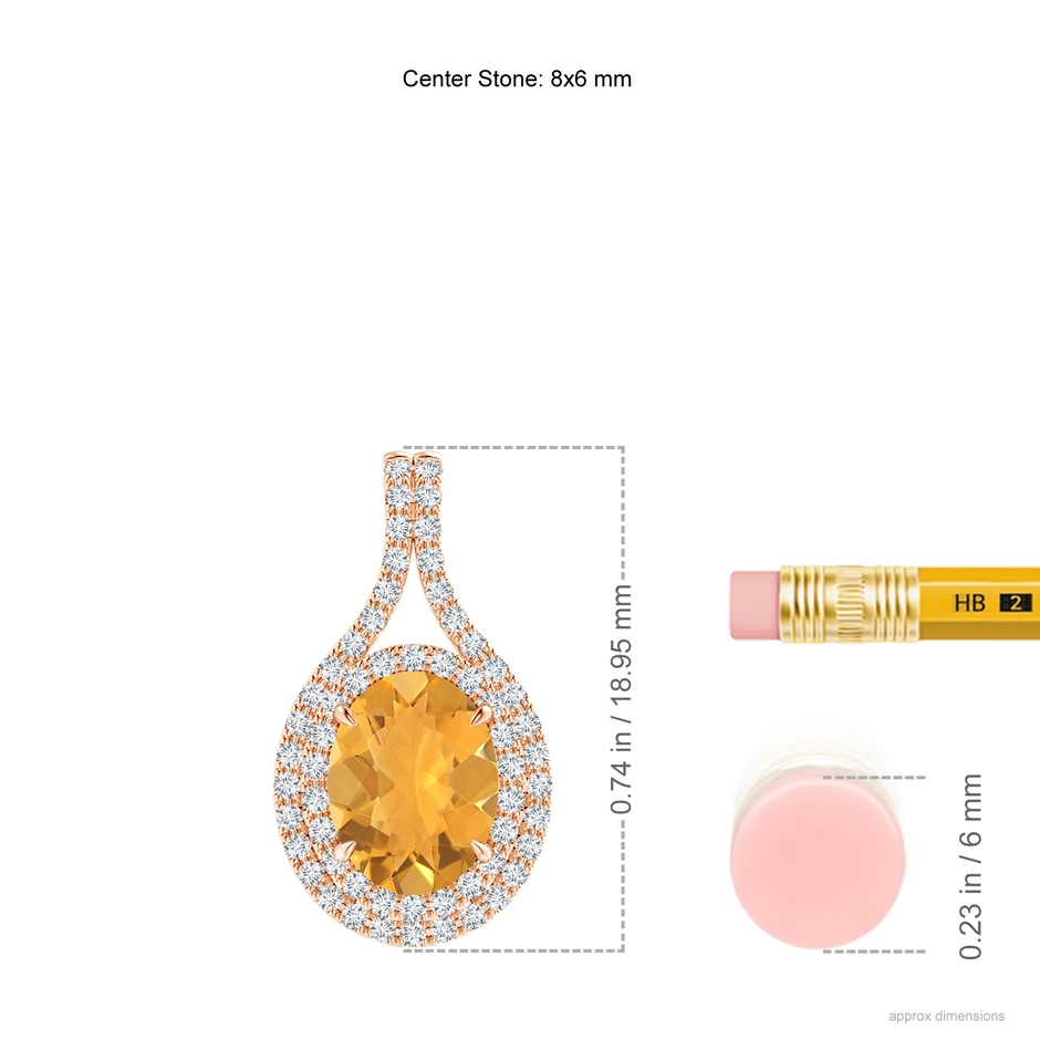 8x6mm A Oval Fire Opal Double Halo Loop Pendant in Rose Gold ruler