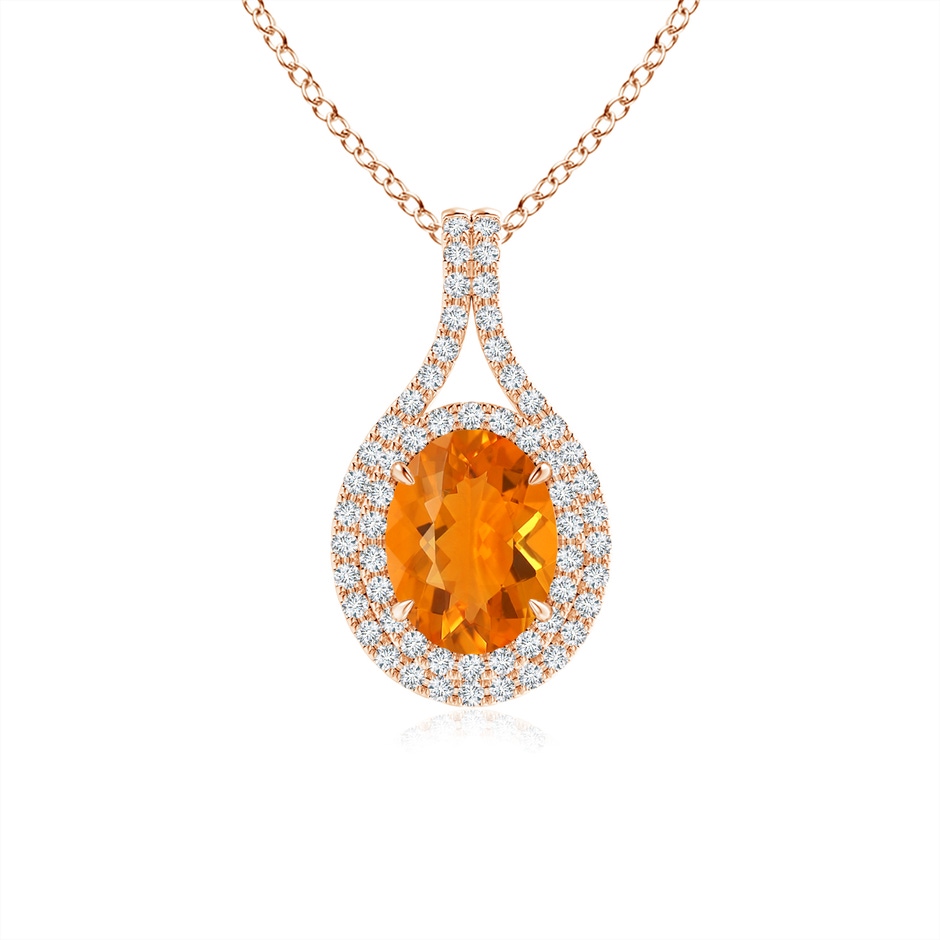 8x6mm AA Oval Fire Opal Double Halo Loop Pendant in Rose Gold 