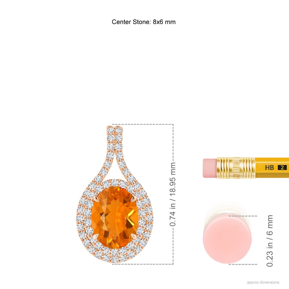 8x6mm AA Oval Fire Opal Double Halo Loop Pendant in Rose Gold ruler