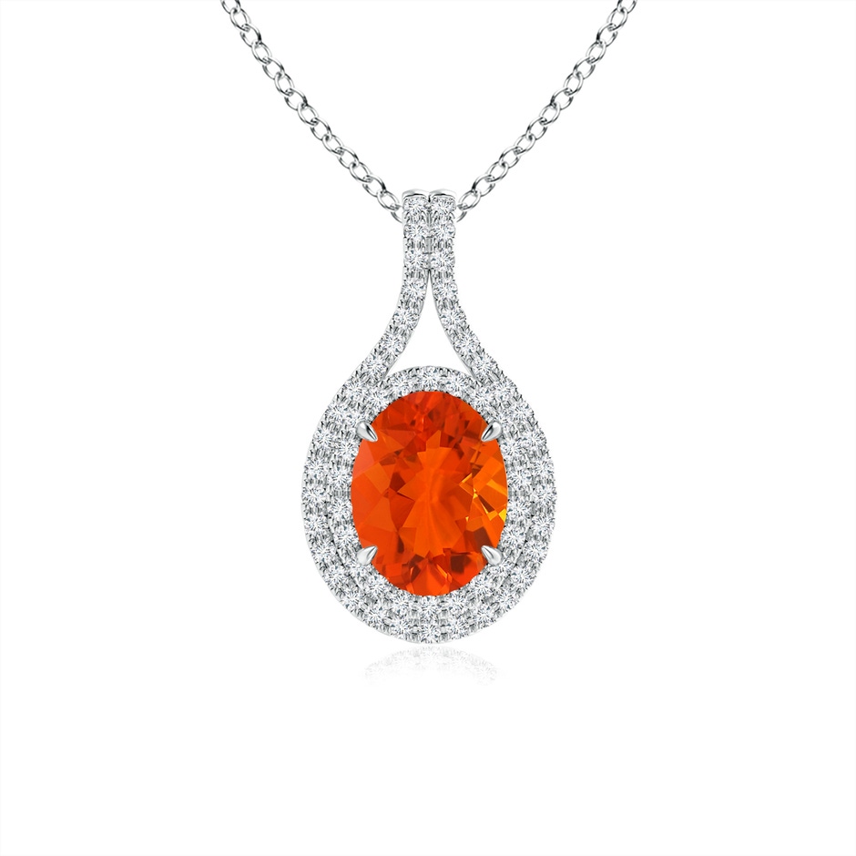 8x6mm AAA Oval Fire Opal Double Halo Loop Pendant in White Gold 