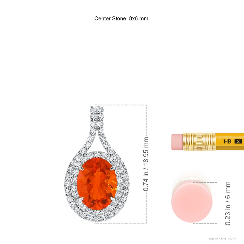 8x6mm AAA Oval Fire Opal Double Halo Loop Pendant in White Gold ruler