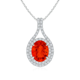 9x7mm AAAA Oval Fire Opal Double Halo Loop Pendant in P950 Platinum
