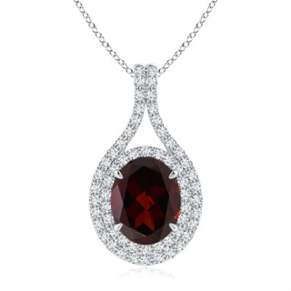 10x8mm A Oval Garnet Double Halo Loop Pendant in P950 Platinum