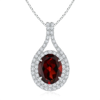 10x8mm AAA Oval Garnet Double Halo Loop Pendant in White Gold