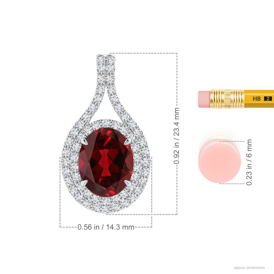 10x8mm AAAA Oval Garnet Double Halo Loop Pendant in P950 Platinum ruler