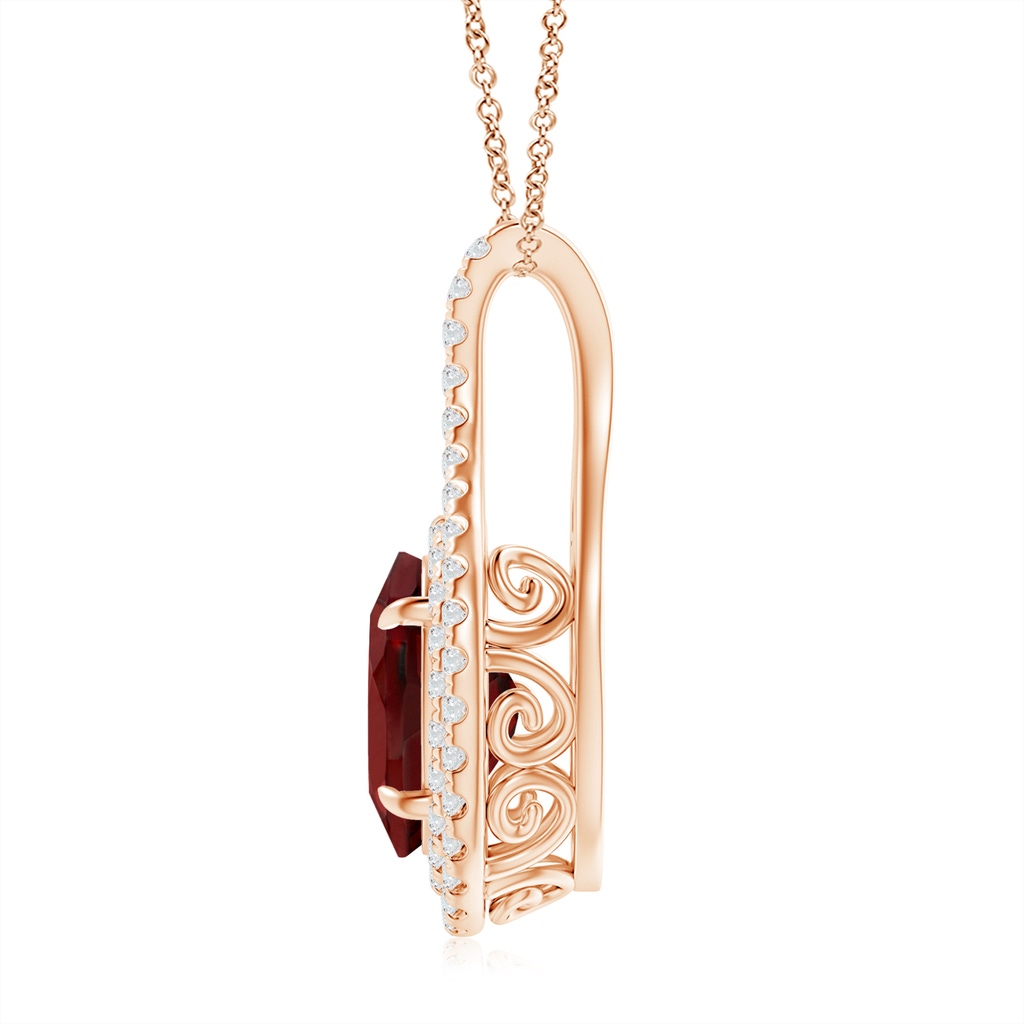 10x8mm AAAA Oval Garnet Double Halo Loop Pendant in Rose Gold - side 199