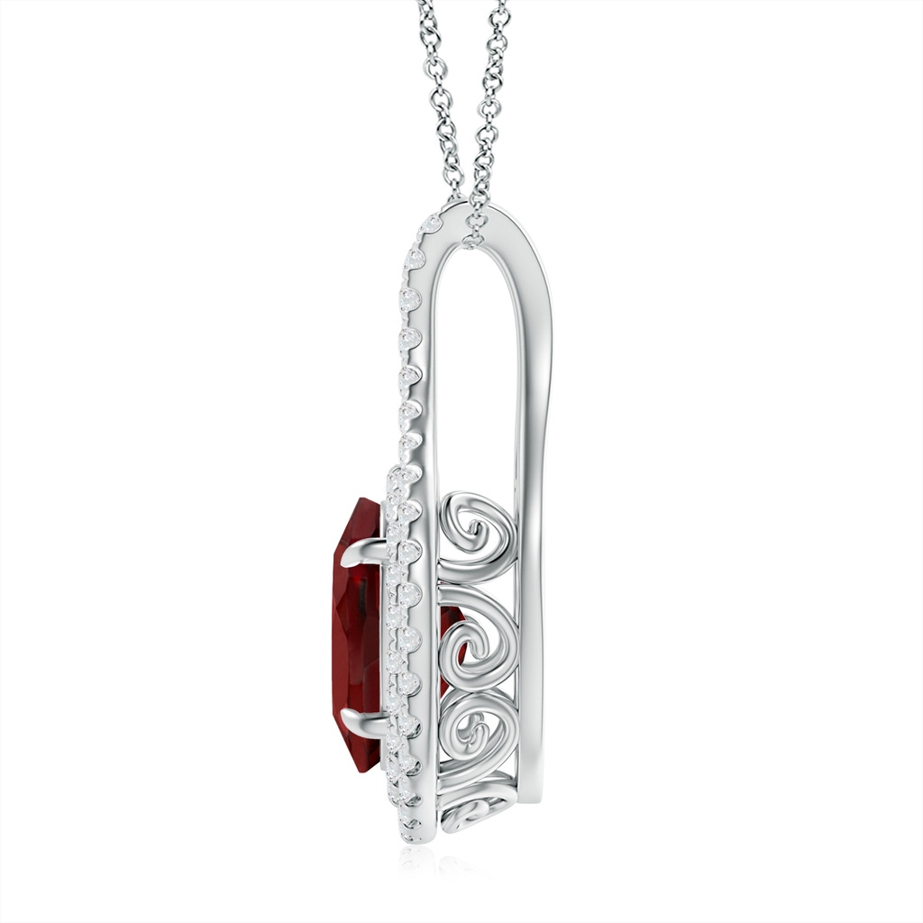 10x8mm AAAA Oval Garnet Double Halo Loop Pendant in White Gold - side 199