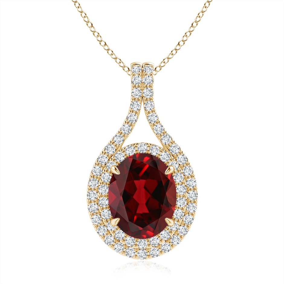 10x8mm AAAA Oval Garnet Double Halo Loop Pendant in Yellow Gold 