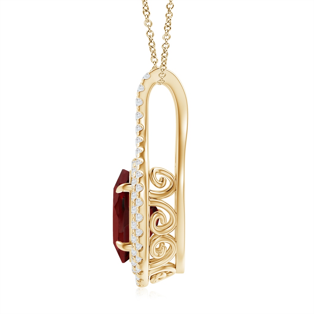10x8mm AAAA Oval Garnet Double Halo Loop Pendant in Yellow Gold - side 199