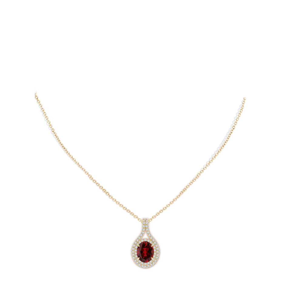 10x8mm AAAA Oval Garnet Double Halo Loop Pendant in Yellow Gold pen