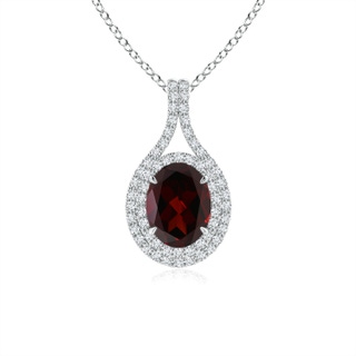 8x6mm A Oval Garnet Double Halo Loop Pendant in P950 Platinum