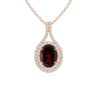 8x6mm A Oval Garnet Double Halo Loop Pendant in Rose Gold