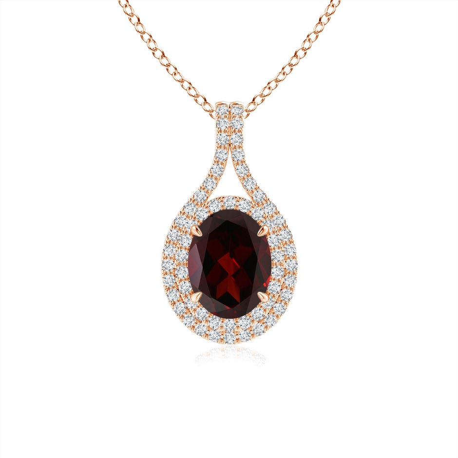 8x6mm A Oval Garnet Double Halo Loop Pendant in Rose Gold 