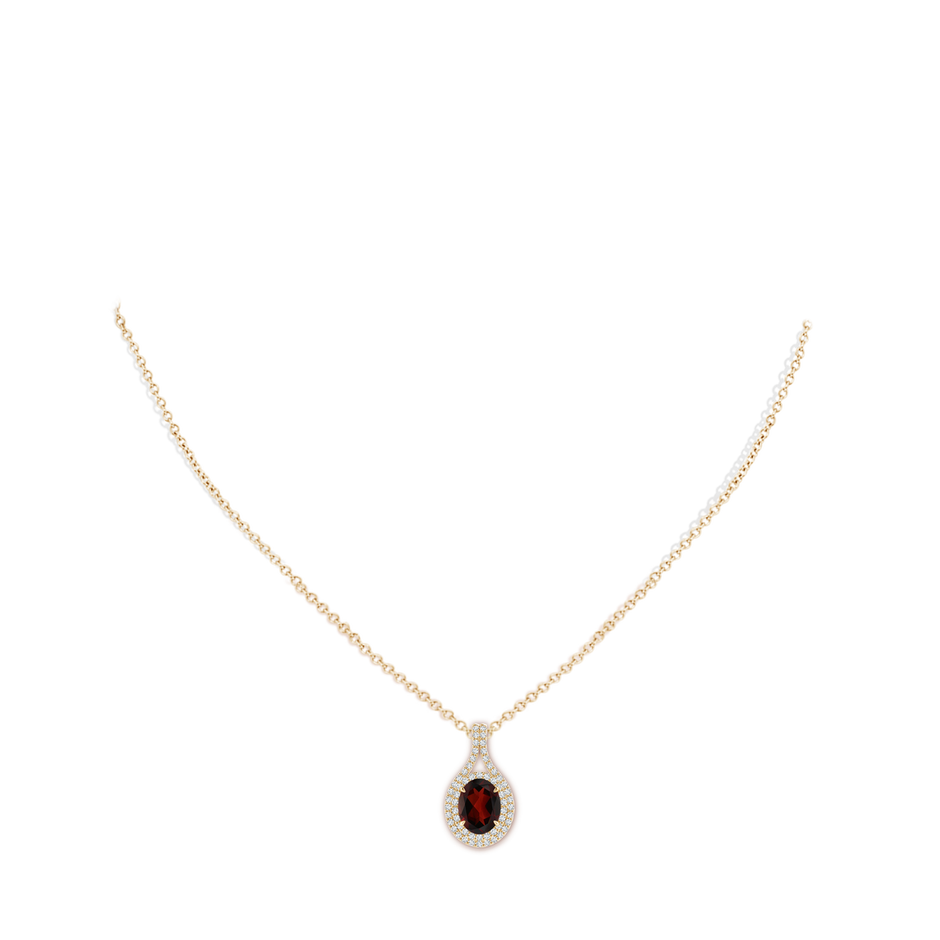 8x6mm AA Oval Garnet Double Halo Loop Pendant in Yellow Gold pen