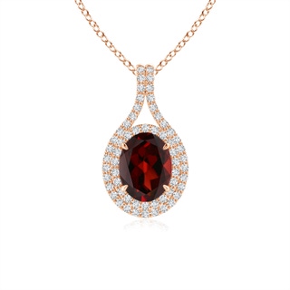 8x6mm AAA Oval Garnet Double Halo Loop Pendant in Rose Gold