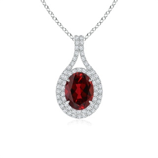 8x6mm AAAA Oval Garnet Double Halo Loop Pendant in P950 Platinum